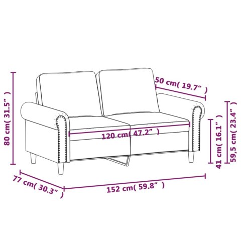 Sofa 2-osobowa, czarna, 120 cm, tapicerowana aksamitem