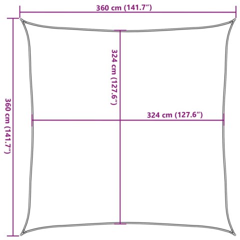 Żagiel przeciwsłoneczny, 160 g/m², czarny, 3,6x3,6 m, HDPE