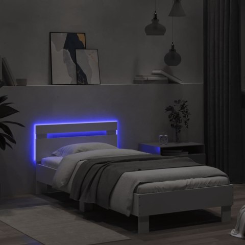 Rama łóżka z wezgłowiem i LED, biała, 90x190 cm