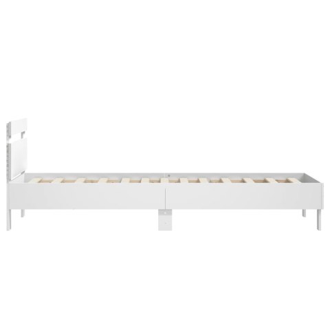 Rama łóżka z wezgłowiem i LED, biała, 90x190 cm