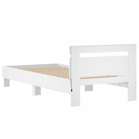 Rama łóżka z wezgłowiem i LED, biała, 90x190 cm