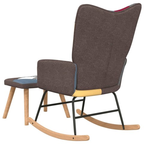 Fotel bujany z podnóżkiem, patchwork, obity tkaniną