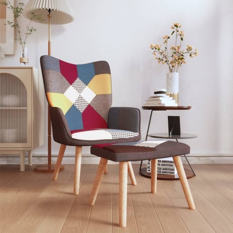 Fotel z podnóżkiem, patchwork, obity tkaniną