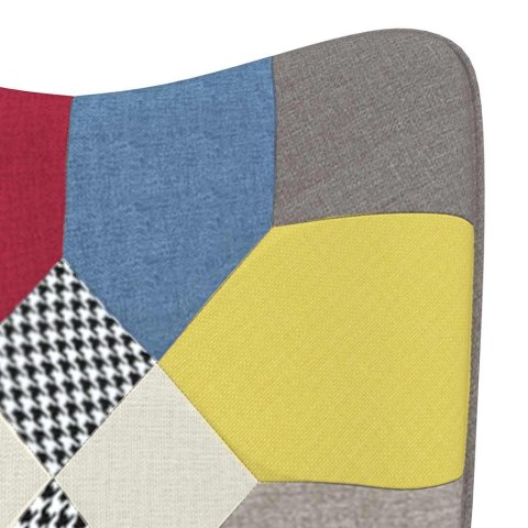 Fotel z podnóżkiem, patchwork, obity tkaniną