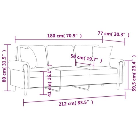3-osobowa sofa z poduszkami, ciemnozielona, 180 cm, aksamit