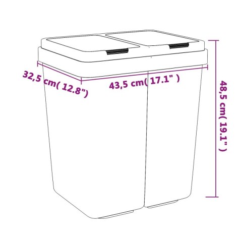 Podwójny kosz na śmieci, biały, 2x25 L