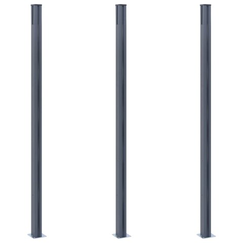 Słupki ogrodzeniowe, 3 szt., ciemnoszare, 185 cm, aluminium