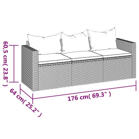 3-osobowa sofa ogrodowa z poduszkami, czarna, polirattan