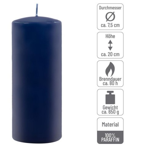 Zestaw świec słupkowych, 20 cm, Ø 7,5 cm, niebieski, 4 szt