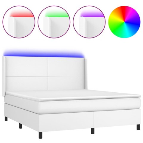 Łóżko kontynentalne z materacem i LED, biała ekoskóra 160x200cm