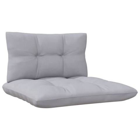 2-osobowa sofa ogrodowa z szarymi poduszkami, drewno sosnowe