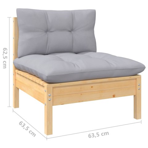 2-osobowa sofa ogrodowa z szarymi poduszkami, drewno sosnowe