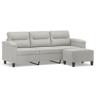 3-os. sofa z podnóżkiem, jasnoszara, 180 cm, obita mikrofibrą