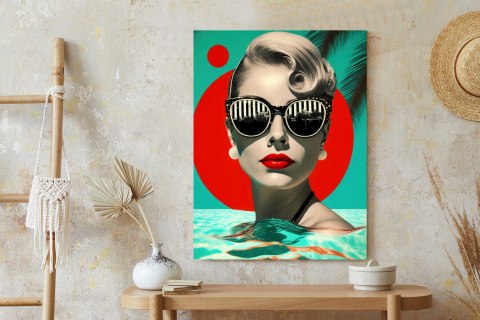 Plakat Kobieta Z Czerwonymi Ustami W Modnych Okularach Przeciwsłonecznych