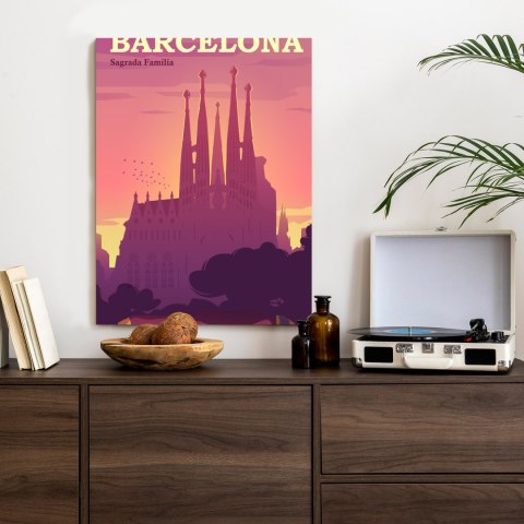Plakat Barcelona Sagrada Familia Różowa Ilustracja O Zachodzie Słońca