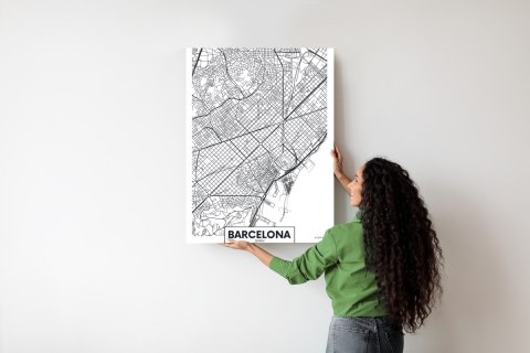 Plakat Czarno-Biała Mapa Barcelony