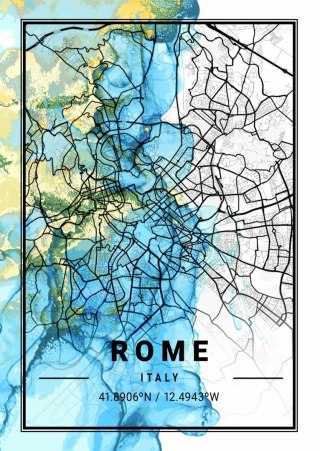 Plakat Mapa Rzymu Na Abstrakcyjnym Marmurowym Tle