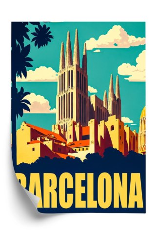 Plakat Napis Barcelona Z Sagrada Familia W Tle