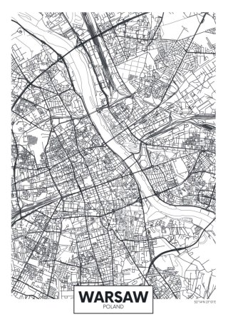 Plakat Warszawa Czarno Biała Szczegółowa Mapa Miasta