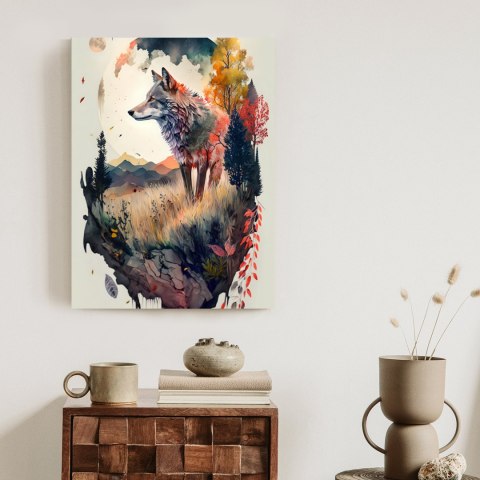 Plakat Kolorowy Wilk W Naturalnym Krajobrazie