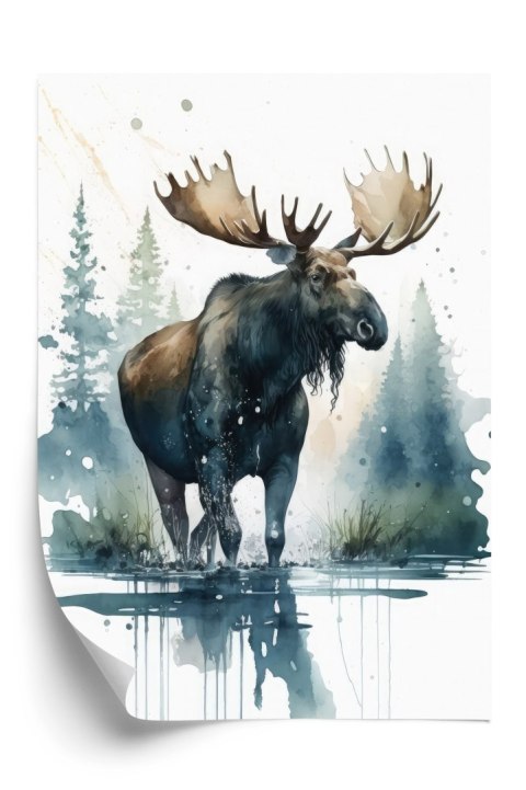 Plakat Łoś Malowany Akwarelami