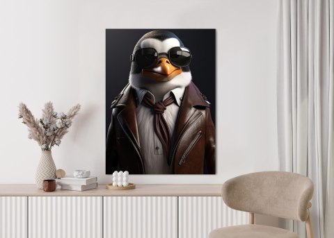 Plakat Pingwin W Skórzanej Kurtce