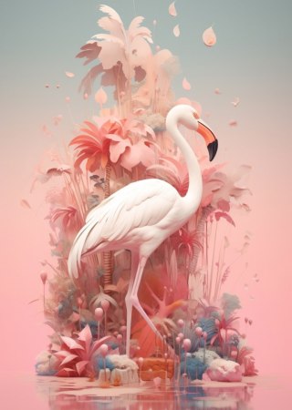 Plakat Surrealistyczna Ilustracja Z Flamingiem