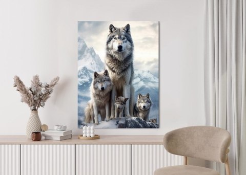 Plakat Wilki Na Ośnieżonej Skale