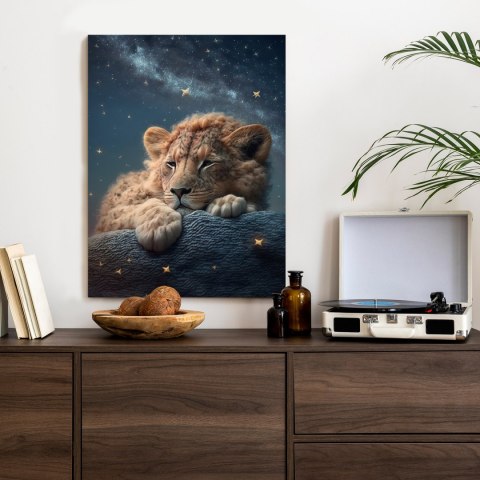 Plakat Śpiący Lew I Nocne Niebo