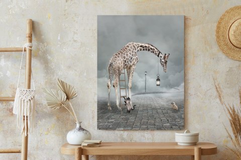 Plakat Surrealistyczna Żyrafa Kot Drabina I Lampa