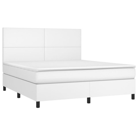 Łóżko kontynentalne z materacem i LED, biała ekoskóra 160x200cm