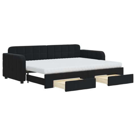 Sofa rozsuwana z szufladami, czarna, 80x200 cm, aksamit