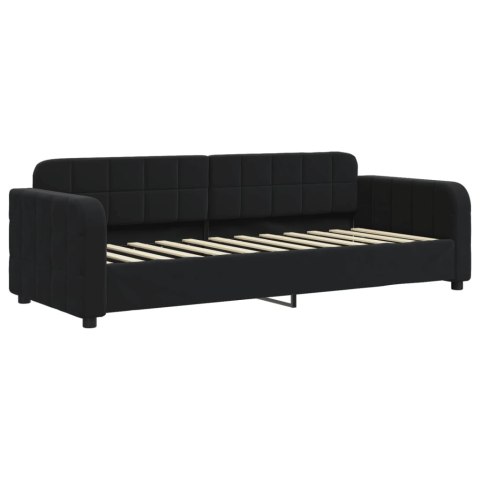 Sofa rozsuwana z szufladami, czarna, 80x200 cm, aksamit