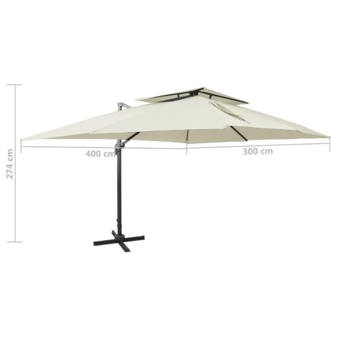 Parasol wiszący z podwójną czaszą, 400x300 cm, piaskowy