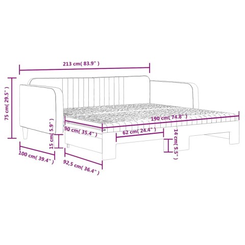 Sofa rozsuwana z materacami, ciemnoszara, 90x190 cm, aksamit