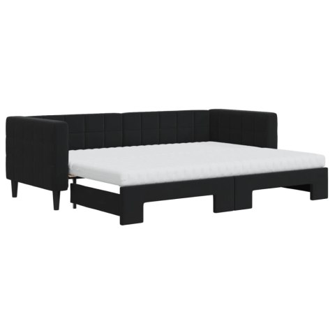 Sofa rozsuwana z materacami, czarna, 80x200 cm, aksamit
