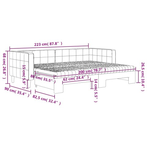Sofa rozsuwana z materacami, czarna, 80x200 cm, aksamit