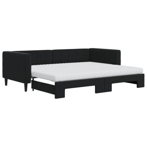 Sofa rozsuwana z materacami, czarna, 90x200 cm, aksamit