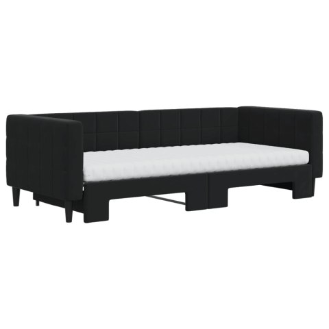 Sofa rozsuwana z materacami, czarna, 90x200 cm, aksamit