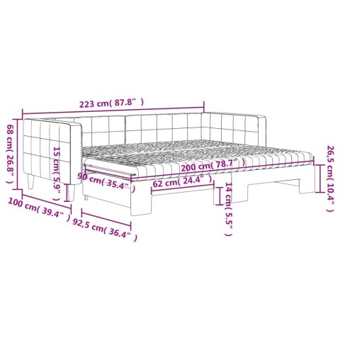 Sofa rozsuwana z materacami, czarna, 90x200 cm, aksamit