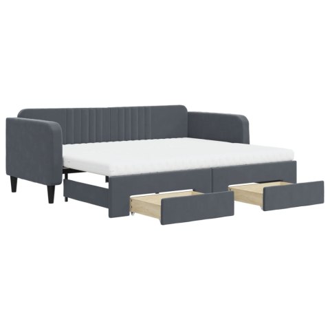 Sofa rozsuwana z szufladami, ciemnoszara, 90x200 cm, aksamit