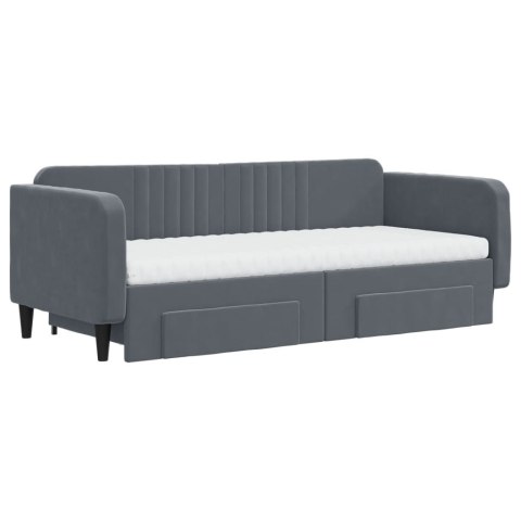 Sofa rozsuwana z szufladami, ciemnoszara, 90x200 cm, aksamit