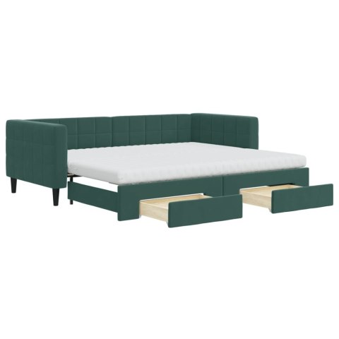 Sofa rozsuwana z szufladami, ciemnozielona, 90x200 cm, aksamit