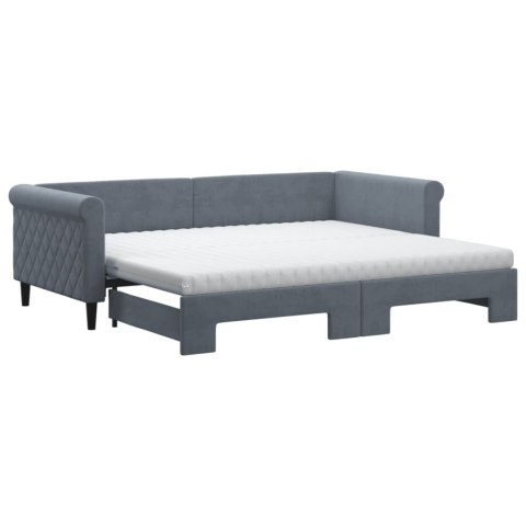 Sofa rozsuwana z materacami, ciemnoszara, 90x200 cm, aksamit