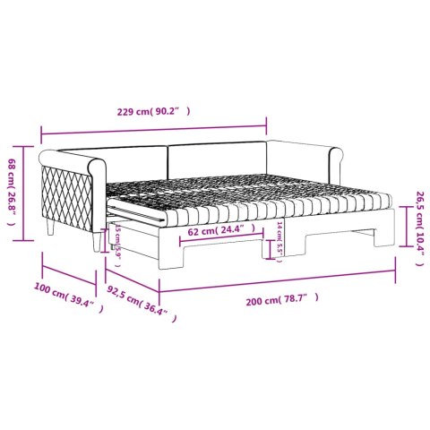 Sofa rozsuwana z materacami, ciemnoszara, 90x200 cm, aksamit