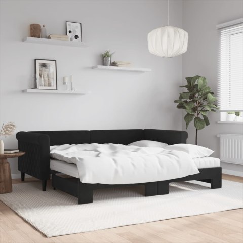 Sofa rozsuwana z materacami, czarna, 90x190 cm, aksamit