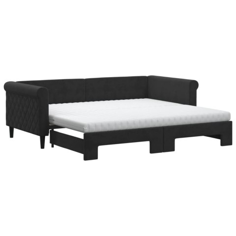 Sofa rozsuwana z materacami, czarna, 90x190 cm, aksamit