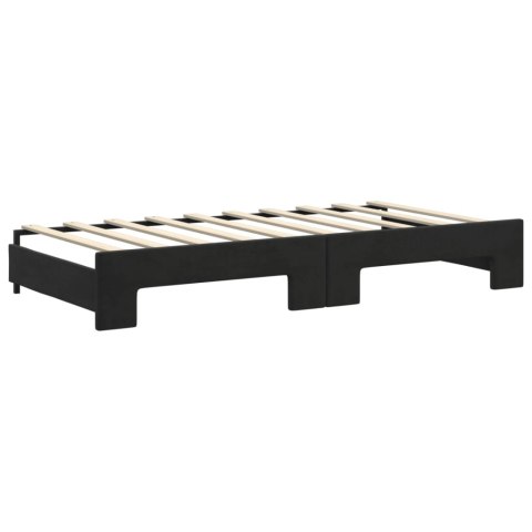 Sofa rozsuwana z materacami, czarna, 90x190 cm, aksamit