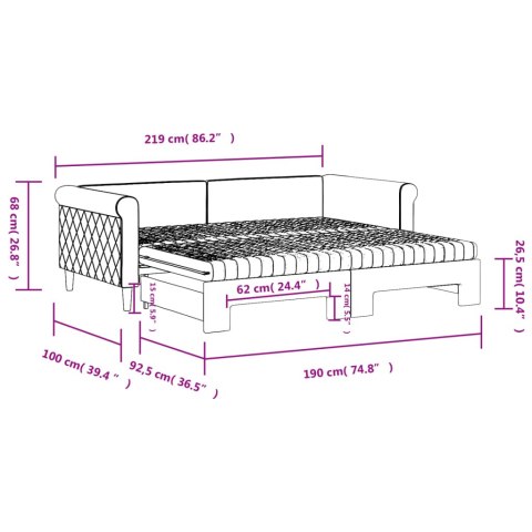 Sofa rozsuwana z materacami, czarna, 90x190 cm, aksamit