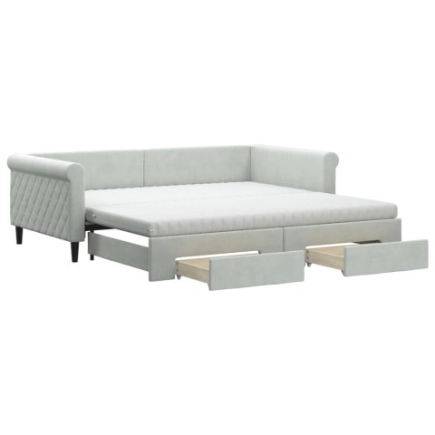 Sofa rozsuwana z szufladami, jasnoszara, 100x200 cm, aksamit